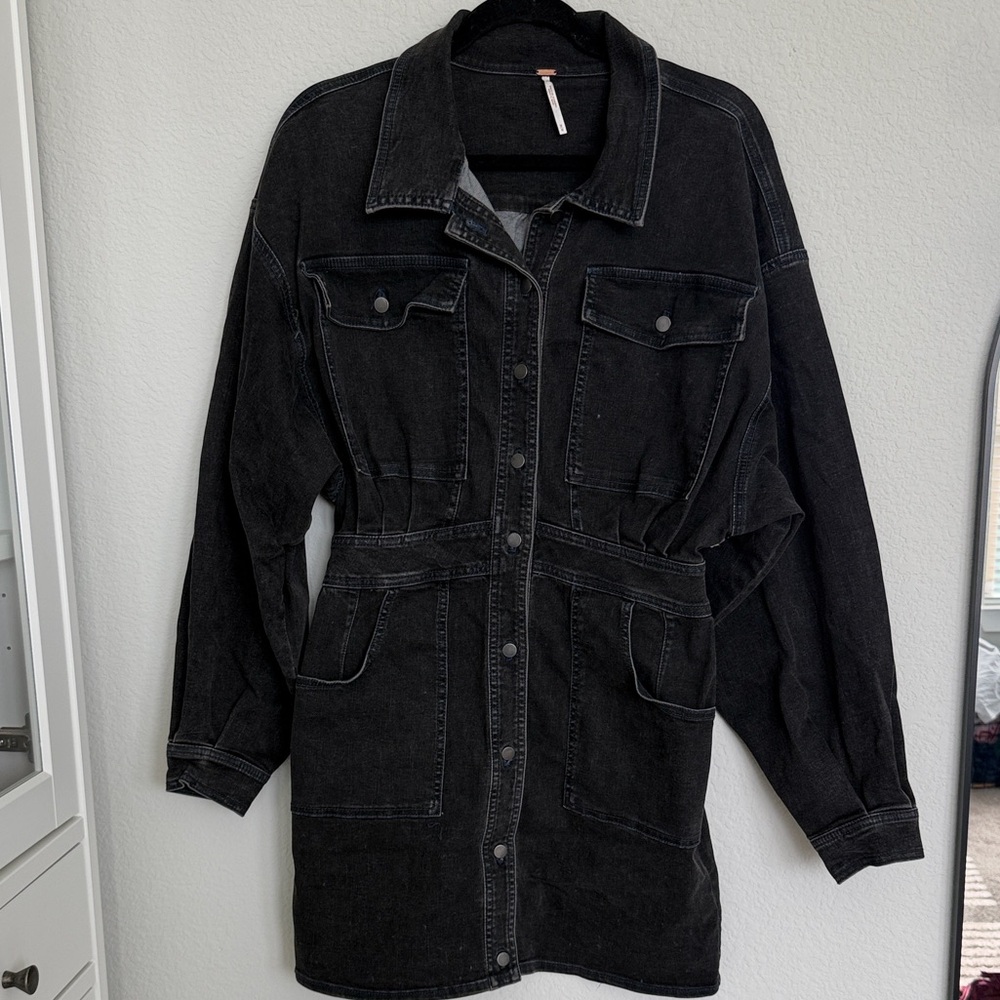 Free People Bo Denim Black Dress - Picture 4 of 7